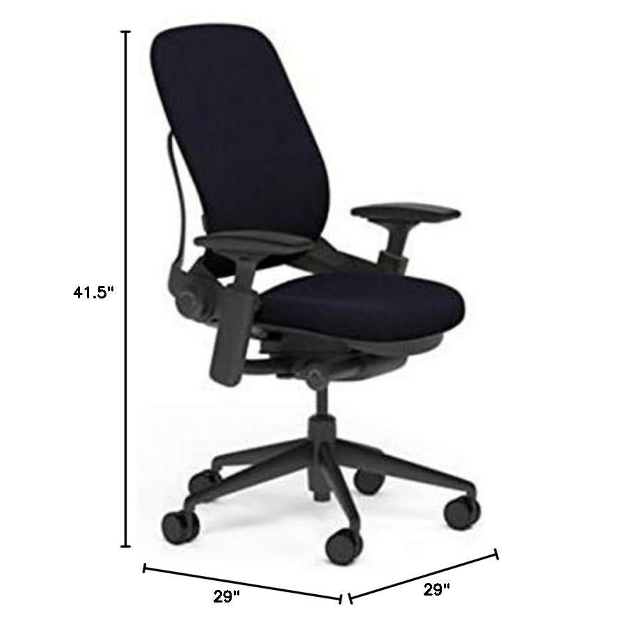 Steelcase Leap Desk Task Chair in Buzz2 5F17 Black Fabric - 4-Way Highly Adjustable Arms - Black Frame and 7" Tall Seat Height Base - Soft Dual Wheel Hard Floor Casters - Medaid International