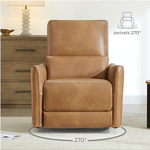CHITA Power Recliner Chair Swivel Glider, FSC Certified Upholstered Faux Leather Living Room Nursery Reclining Sofa Chair with Lumbar Support, Cognac Brown|B09BYSRP2V