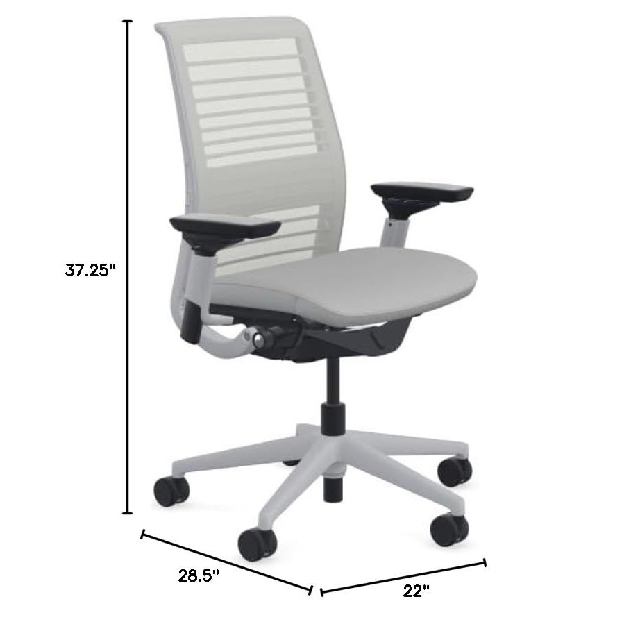 Steelcase Think Office Chair - Ergonomic Work Chair - Lumbar Support - 4D Arms - Platinum Solid Frame with 3D Knit Back - Nickel Fabric with Wheels for Hard Flooring - Medaid International
