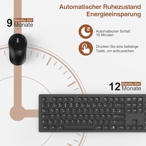 Qcen - Ergonomic Wireless Keyboard & Mouse Set, Quiet, Numeric Keypad, 2.4 GHz