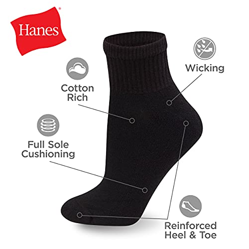 Hanes womens 10-pair Value Pack Ankle fashion liner socks, Black, 12-Aug US - Medaid International