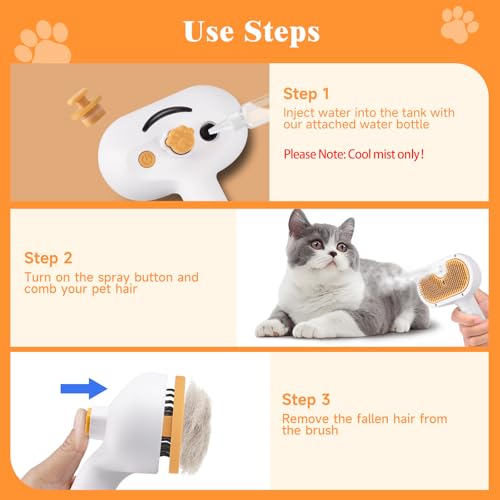 Vvwvvw - 3-in-1 Pet Steam Brush for Dogs & Cats, Shedding & Grooming Comb