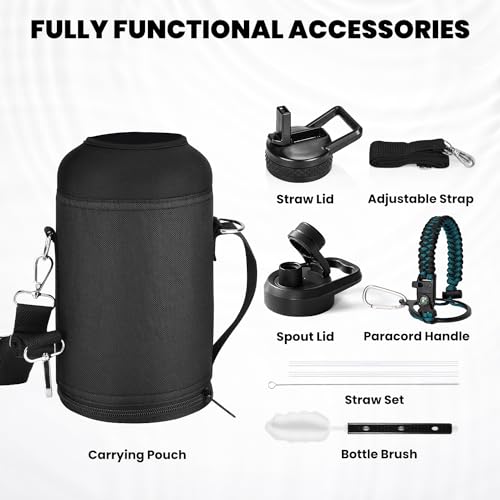 Insulated Water Bottle 64 oz, Triple Wall Vacuum Stainless Steel (Cold for 48 Hrs), Leak Proof & Non-BPA, Half Gallon Water Flask Jug with Paracord Handle & Straw Spout Lids|B0BZZT6B84