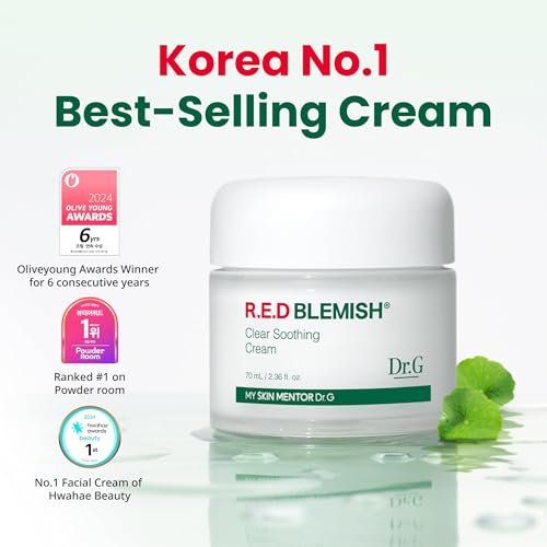 Dr.G Red Blemish Clear Soothing Korean Moisturizer Face Cream, 70ml - Cica Cream, Korean Skin Care Moisturizer, Korean Face Moisturizer, Facial Moisturizer, Korean Skincare, K Beauty Skincare Coreano|B0BRRB61K9