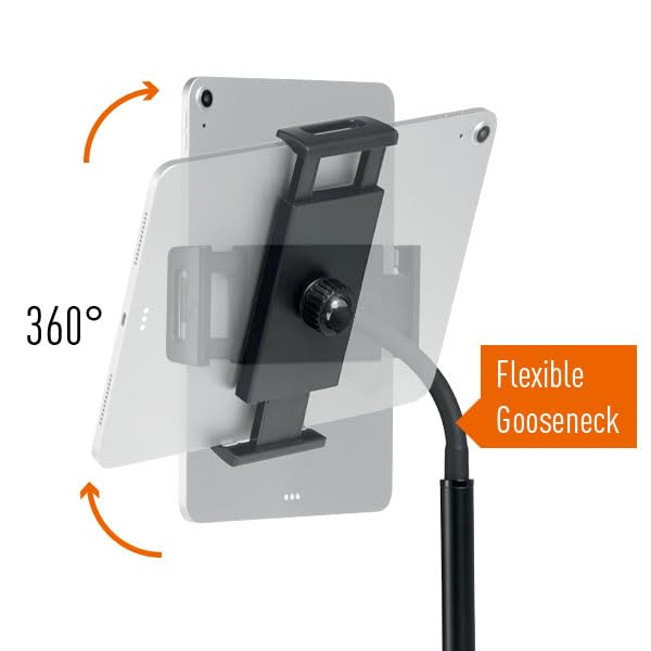 Durable Twist Tablet & Smartphone Floor Stand, Gooseneck 360 Degrees Swivel Mount & Adjustable Height - Black Tablet and Smartphone Holder - Compatible with iPhone, iPad, Android Devices, and More. - Medaid International