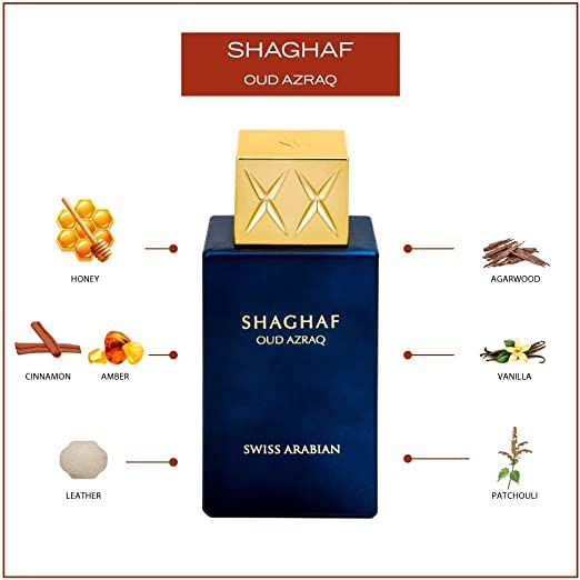 Swiss Arabian Shaghaf Oud Azraq, Limited Edition - Luxury Products From Dubai - Long Lasting and Addictive EDP Spray Fragrance - Seductive, Signature Aroma - Luxurious Scent of Arabia - 2.5 oz - Medaid International