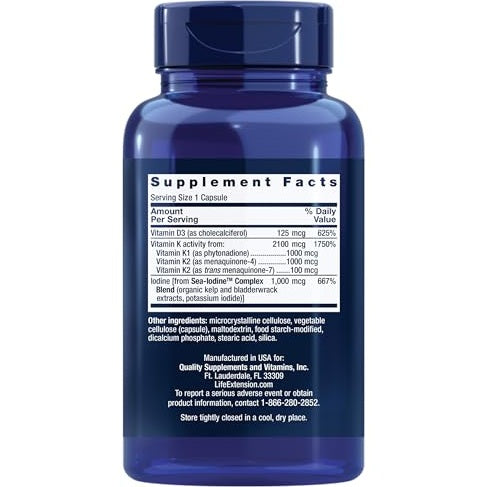 Life Extension Vitamins D and K with SeaIodine Bone Brain Thyroid Arterial Support Non GMO Once Daily Gluten Free, 60 Count - Medaid International