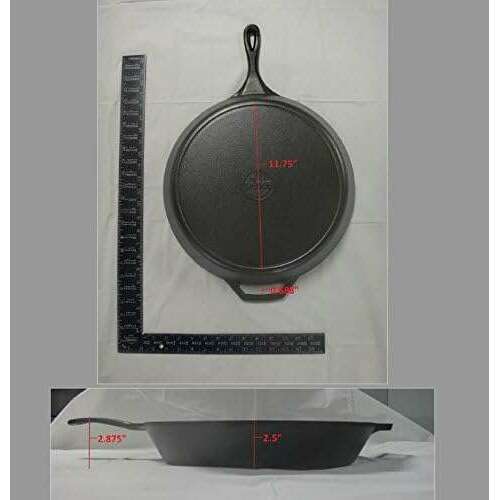Pre-Seasoned Cast Iron Skillet With Assist Handle, 38cm, Black - Medaid International