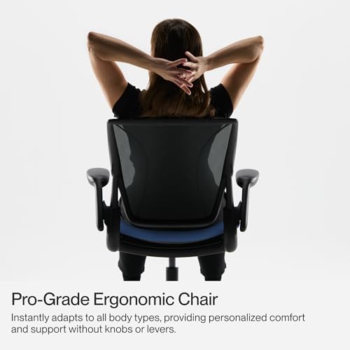 Humanscale World LM Poppy Seed Catena Mesh Ergonomic Office Chair for Desk with Blue Autumn Fabric Seat, Adjustable Simple Desk Chair, Gray Frame - Medaid International
