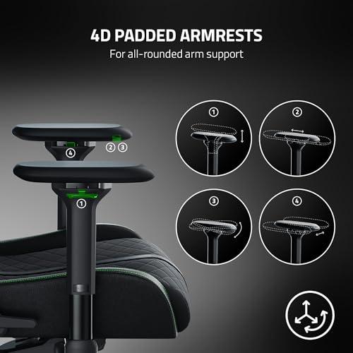 Razer Enki Gaming Chair: All-Day Comfort - Built-in Lumbar Arch - Optimized Cushion Density - Dual-Textured, Eco-Friendly Synthetic Leather - Reactive Seat Tilt & 152-Degree Recline - Black/Green - Medaid International