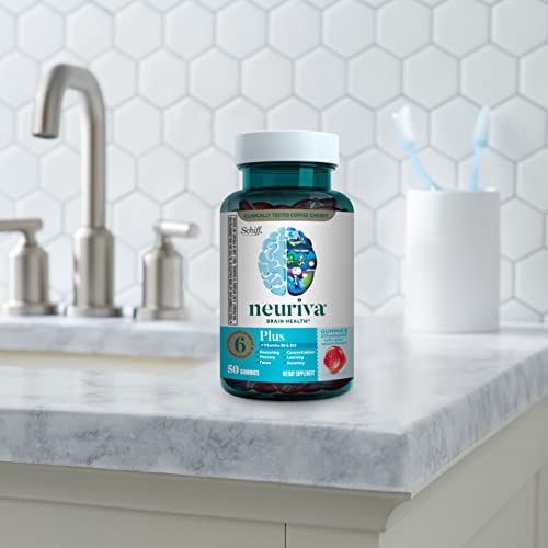 NEURIVA Plus Brain Supplement for Memory,Focus & Concentration+Cognitive Function with Vitamins B6 & B12 and Clinically Tested Nootropics Phosphatidylserine and Neurofactor,50ct Strawberry Gummies - Medaid International