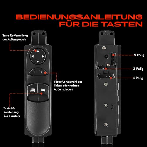 Frankberg - Window Regulator Switch Unit Front Left for Sprinter 2006-2016, 12 Pin, Fits 3-T 3.5-T 4.6-T 5-T, OEM A9065451213