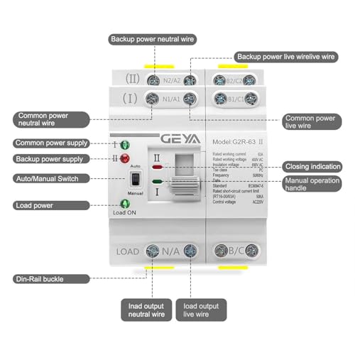 Geya - Mini ATS Dual Power Switch, 4-Pole, 63A, AC220V, Uninterrupted Power