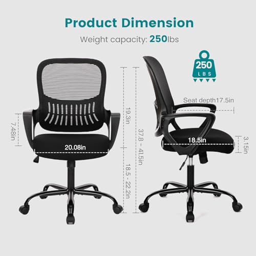 SMUG Home Office Computer Desk Chair - Ergonomic Mid-Back Mesh Swivel Rolling Work with Wheels, Comfy Lumbar Support and Armrest, for Bedroom, Study, Dorm, Student, Adults - Medaid International