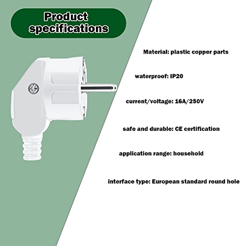 Chevvy - 16A Angled Schuko Plug, Pack of 3, IP20 Splash-Proof, Durable