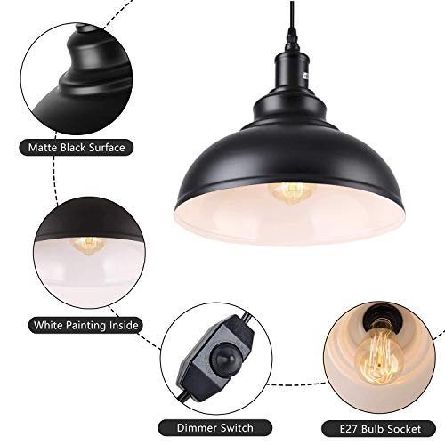 Aanyhoh - Dimmable Vintage Industrial Pendant Light with E27 Base, Black Metal Shade, 4.5m Cable