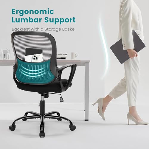 SMUG Home Office Computer Desk Chair - Ergonomic Mid-Back Mesh Swivel Rolling Work with Wheels, Comfy Lumbar Support and Armrest, for Bedroom, Study, Dorm, Student, Adults - Medaid International