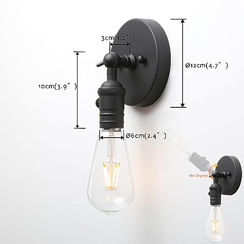Pathson - Vintage Wall Lamp, 1 Light Loft Sconce, Industrial Design, 180° Rotating Base