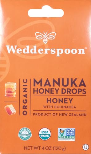 Wedderspoon Organic Manuka Honey Drops, Honey & Echinacea, 20 Count (Pack of 2) | Genuine New Zealand Honey | Perfect Remedy for Dry Throats - Medaid International