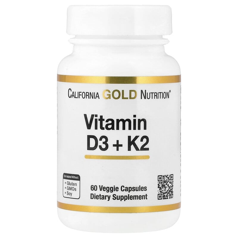 California Gold Nutrition, Vitamin D3 + K2, 60 Veggie Capsules - Medaid International