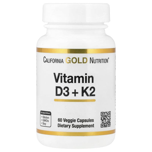 California Gold Nutrition, Vitamin D3 + K2, 60 Veggie Capsules - Medaid International