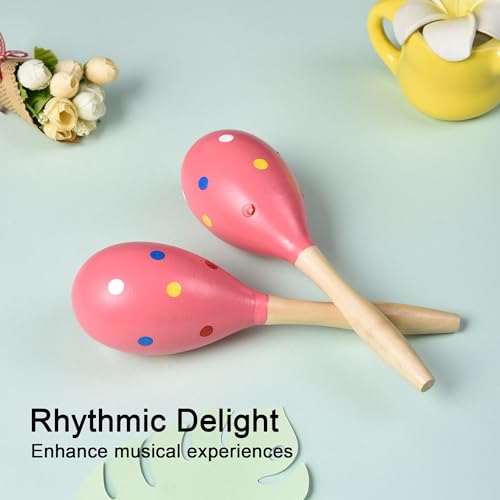 TDOCK Maracas for Adults Kids Babies, Wooden Maracas Shaker Musical Instrument, Pink - Medaid International