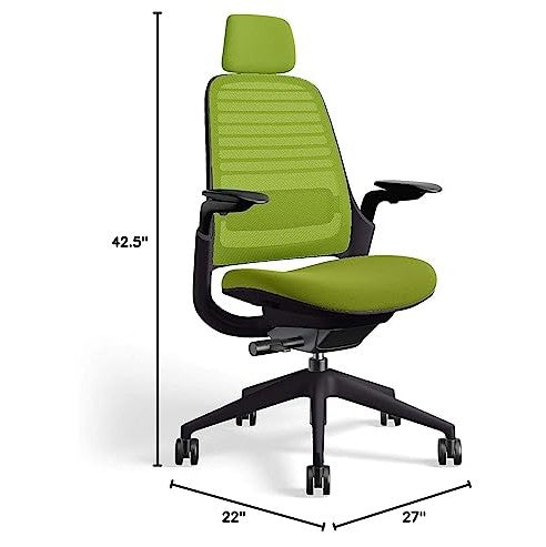 Steelcase Series 1 Office Chair with Headrest, Graphite Frame, Cogent Connect Wasabi, Hard Floor Casters - Medaid International
