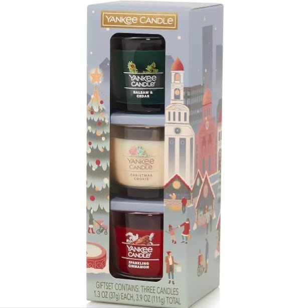 Yankee Candle Set of 3 Mini Candles - Balsam & Cedar, Christmas Cookie, Sparkling Cinnamon - Medaid International