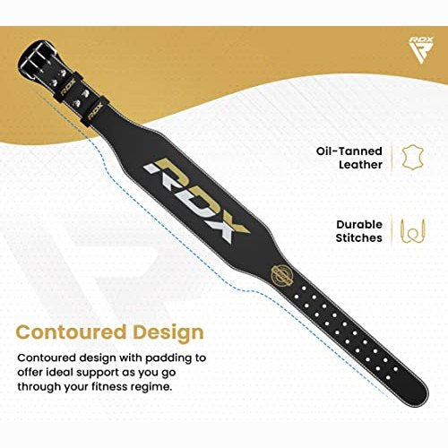 RDX - 4 Inch Leather Weightlifting Belt for Bodybuilding & Powerlifting Support