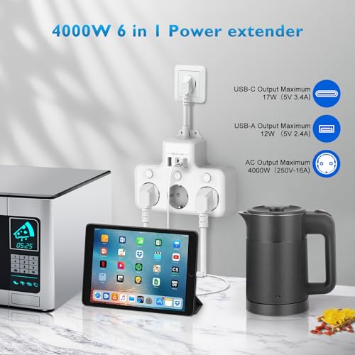 Techuoso - Electric Power Strip with Independent Control, 3 Sockets, White