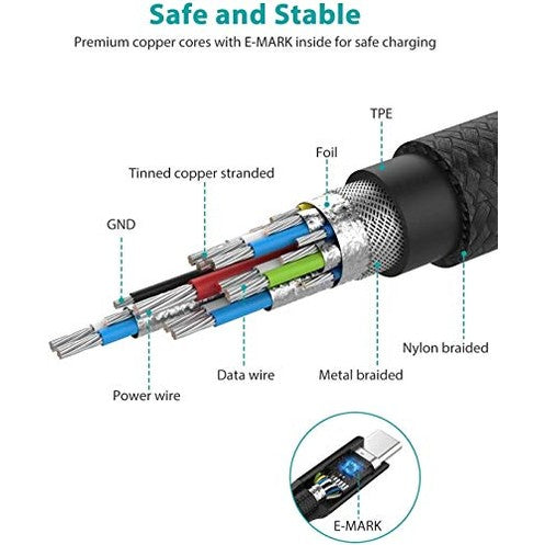 NIMASO - USB C 3.1 Gen 2 Cable, 10Gbps Data Transfer, 4K Video Output, 100W PD Charging