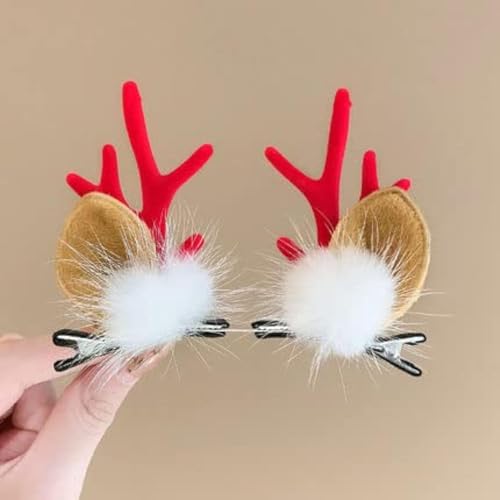 Christmas Antlers Hair Clips 4 Kinds Hairpins with Reindeer Headband Horn and Ear Deer Christmas Party Hair Accessories Supplies for Adult and Kids (A-1 Pair) - Medaid International