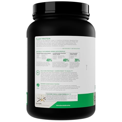 Rule 1 Plant Protein - Vegan, Gluten-Free, Dairy Free, & Soy Free Protein Powder with 20g Protein per Serving (20 Servings, Pure Vanilla) - Medaid International
