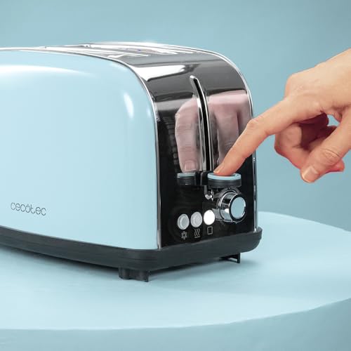 Cecotec - 850W Blue Vertical Toaster with Short Double Slot & Automatic Pop-up