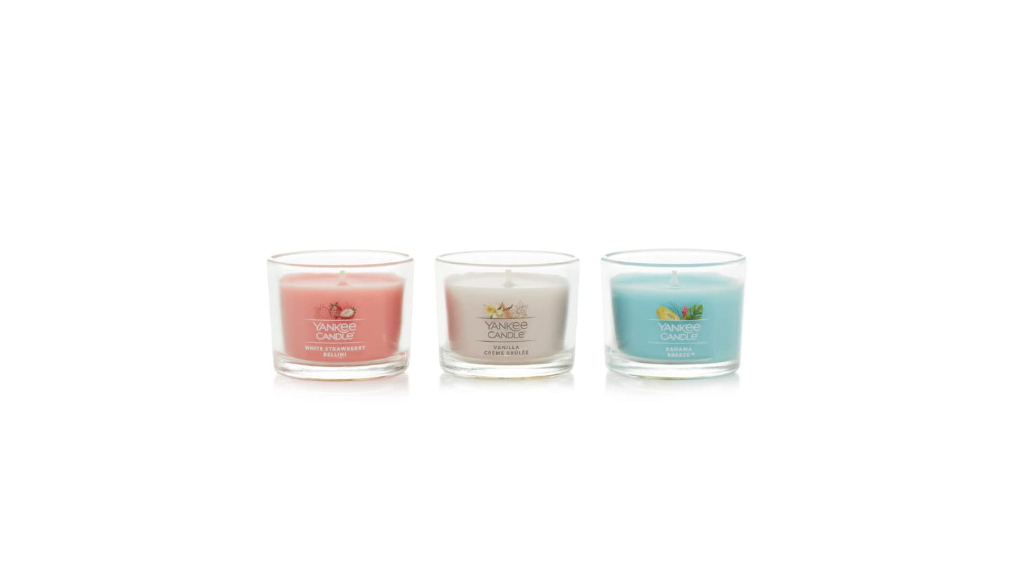 Yankee Candle Cocktails & Confections 3 Candle Gift Set with a White Strawberry Bellini, a Vanilla Creme Brulee, and a Bahama Breeze Mini Candles - Medaid International