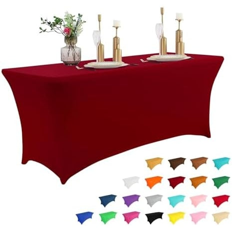 2 Pack 6FT Table Cloth for Rectangular Fitted Events Stretch Black Table Covers Washable Table Cover Spandex Tablecloth Table Protector for Party, Wedding, Cocktail, Banquet, Festival - Medaid International