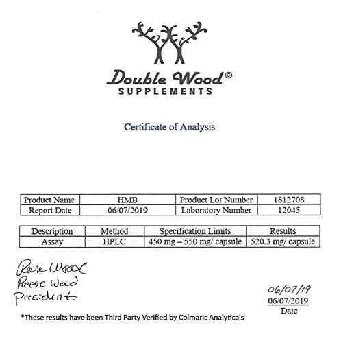 Double Wood Supplements HMB Supplement, Third Party Tested, Non-GMO, Gluten Free, 120 Capsules, 1000mg per Serving, 500mg per Capsule - Medaid International