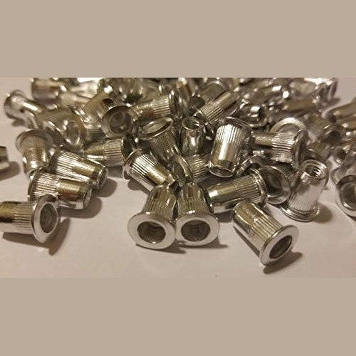 Alab - 100 PCs 10-32 Aluminum Flange Nutserts, Durable Rivet Nuts, Silver Finish