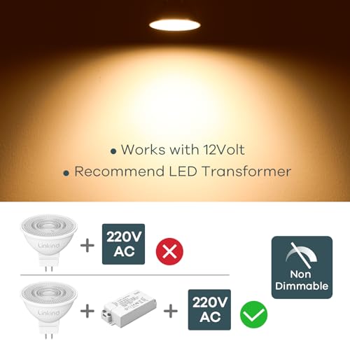 Linkind - GU5.3 MR16 LED Bulbs, 5W, 520LM, Warm White 2700K, Pack of 5