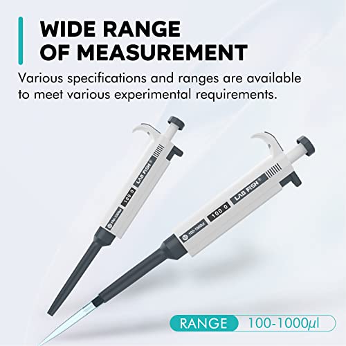 Lab Fish - Adjustable Single Channel Micropipette, Durable, Chemically Resistant, Variable Volume