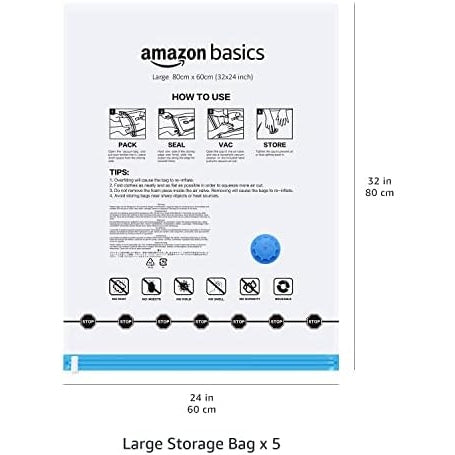 Vacuum Compression Storage Bags with Hand Pump - Large, 5-Pack - Medaid International