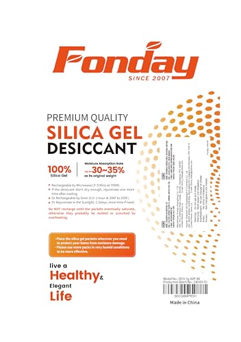 5g x 60 packs Fonday Rechargeable Silica Gel Desiccant Packets Food Grade Fast Reactivate Desiccant Bags Moisture Indicating Orange to Green - Medaid International