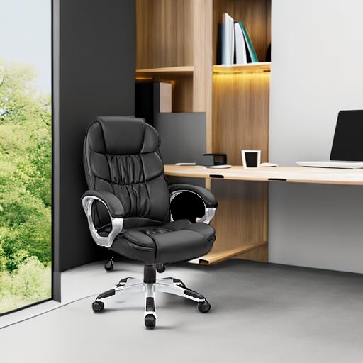 Homall Office Chair High Back Computer Desk Chair, PU Leather Adjustable Height Modern Executive Swivel Task Chair with Padded Armrests and Lumbar Support (Black) - Medaid International