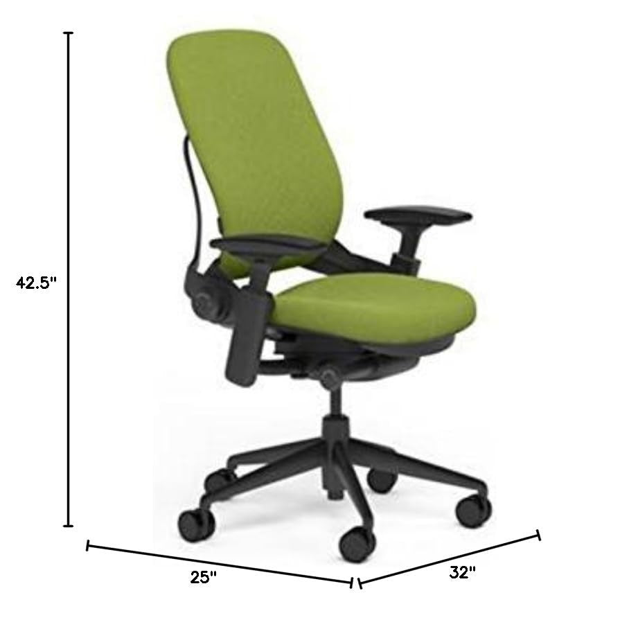 Steelcase Leap Plus Desk Chair in Buzz2 Meadow Green Fabric - 500 lb Weight Capacity - 4-Way Highly Adjustable Arms - Black Frame and Base - Standard Carpet Casters - Medaid International