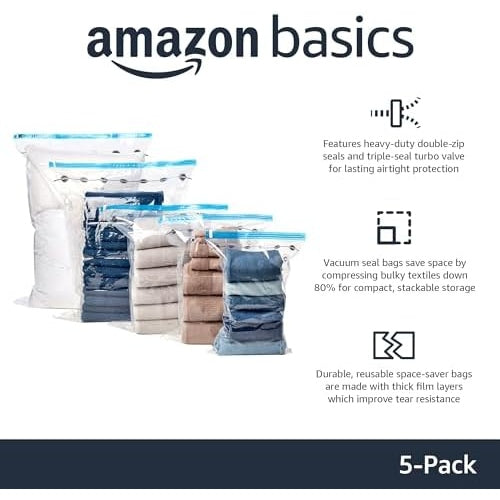 Vacuum Compression Storage Bags with Hand Pump - Large, 5-Pack - Medaid International