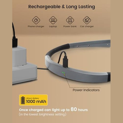 Glocusent - Upgraded LED Neck Reading Light, 30-min Timer, 3 Colors, Rechargeable