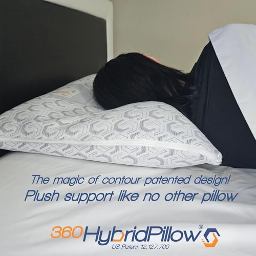 360 Hybrid Pillow® – Cervical Neck Pillow for Pain Relief | Ergonomic & Adjustable for Back, Side, Stomach Sleepers, Contoured Neck Roll, Shoulder Loft, Queen Size 29"x19", Patented Orthopedic Comfort - Medaid International