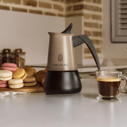 Cecotec - Piccolina 400 Gold Italian Coffee Maker, 200 ml, Elegant Steel Design, Suitable for All Surfaces