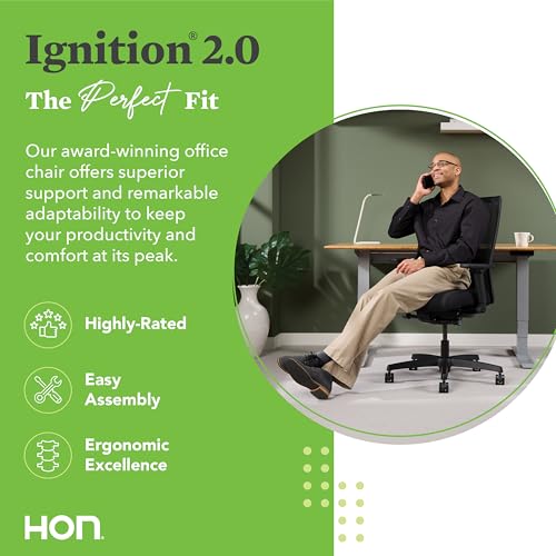 HON Ignition 2.0 Mid Back Task Chair, Advanced Synchro-Tilt Control, Office Chair with Lumbar Support, Height and Width Adjustable Arms, Black Frame, Black|B06Y3PGPR2