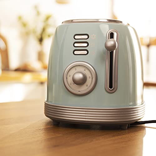 Cecotec - Vintage Light Blue 850W Toaster with Extra Large Double Slot, 3 Functions